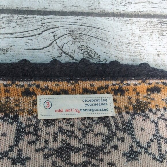 Odd Molly Gray Boho Wrap Front Long Sleeve Cardigan Wool Sweater Size 3 - Picture 4 of 7